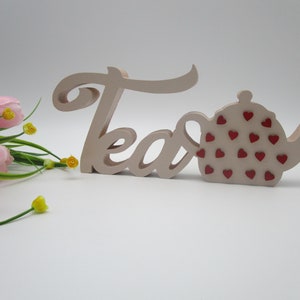 Tea scritta in legno, scritta decorativa, carattere decorativo, arredamento casa, lettere di legno, decorazione cucina, regalo originale