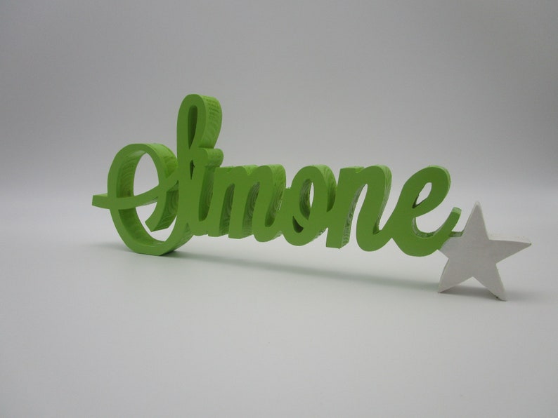 Nome in legno personalizzato, decorazione cameretta, centrotavola per battesimo, comunione, compleanno, confettata, regalo bambini, handmade 11 Verde pisello