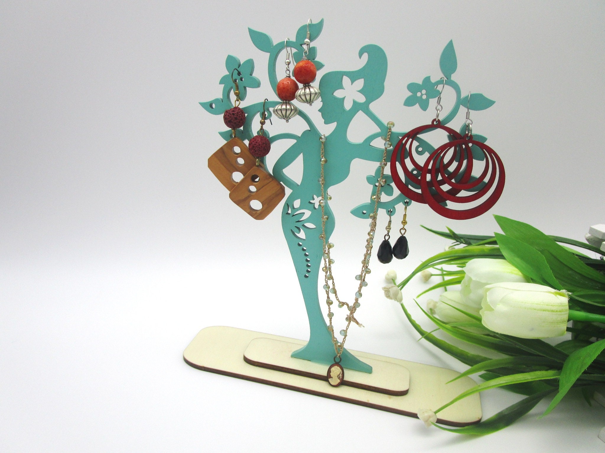 Wooden jewelry holder woman, earring holder, jewelry holder, jewelry organizer, woman tree, accessory holder, display stand