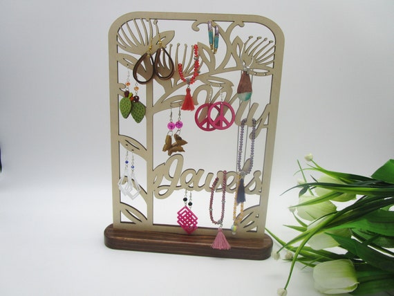 Organizer Per Orecchini In Legno E Metallo, 48 Ganci, Per Anelli E Bracciali, 18x19x40 Cm - 4