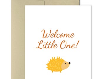 Nouvelle carte bébé - Carte de bébé bienvenue - Carte de grossesse - Carte de douche de bébé - Carte de nouveaux parents - Animaux de bois - Bienvenue Little One - Hérisson