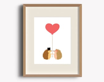 Hedgehogs Love Print - Home Decor - Woodland Prints - Hedgehog Art Print - Wall Art