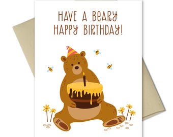 Carte d’anniversaire d’ours - Salutation d’anniversaire - Anniversaire d’enfants - Joyeux anniversaire de Béary - Carte d’anniversaire d’animal - Anniversaire de garçon - Anniversaire de fille