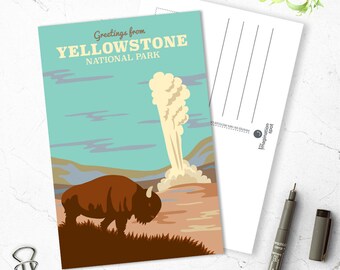 Yellowstone Postcard - National Park - Yellowtone postcard set -Yellowstone souvenir -Landmarks -Vintage inspired postcard -Travel postcard