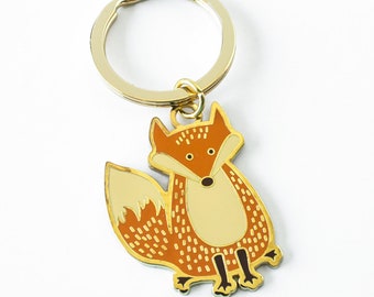 30% OFF - Fox Enamel Keychain - Key Ring - Hard Enamel Keychain - Key Fob -Bag Charm - Kawaii Keyring -Fox accessory - Fox charm