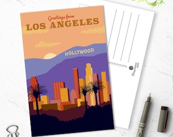 Los Angeles city Postcard - City postcards - Los Angeles postcard set - Los Angeles souvenir - Vintage inspired postcard - Travel postcard