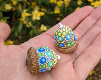 Painted Acorn Decor | Handmade Dot Art, Boho Home Decor