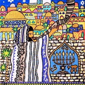 Joodse kaarten Rosj Hasjana Joods Nieuwjaar Judaïca kunst schilderij print levendige zegenkaarten met enveloppen Shana Tova Shofar טובה