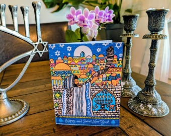 Rosh Hashanah Shofar Art Print: Jewish New Year Blessing Cards