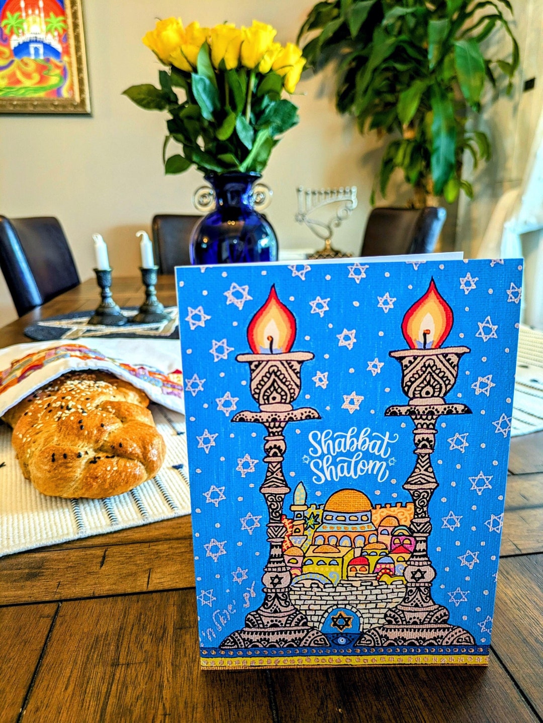 Jewish Greeting Cards, Shabbat Shalom, Judaica Art, Shabbat