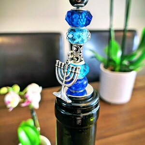 Wine bottle stopper Jewish gift Magen David Menorah Hamsa Pomegranate Shofar Shabbat Torah scroll