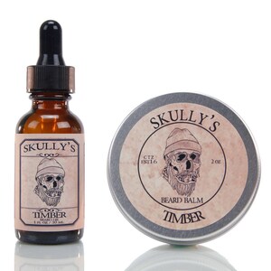 Beard Balm and Beard Oil Combo Kit |  Timber Beard Oil 1 oz & Beard Balm 2 oz, Amber Scented Beard Kit