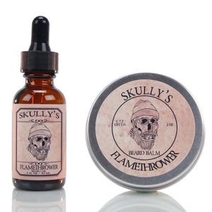 Skully&#39;s Flamethrower Beard Oil 1 oz & Beard Balm 2 oz Beard Kit (Cinnamon scented Beard Growth Oil for men)