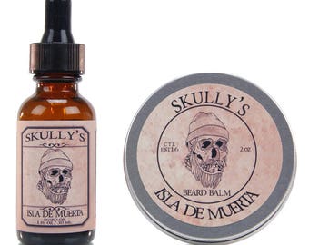 Skully's Isla De Muerta Beard Oil 1 oz & Beard Balm 2 oz | Pineapple and coconut scented | Men's Leave-in Beard Conditioner and Tamer