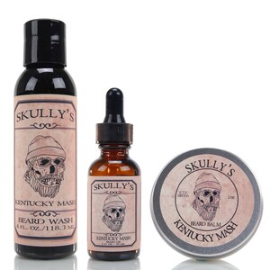 Beard Oil, beard balm, and beard wash mens grooming kit (Sandalwood, Bourbon scented beard kit for men)