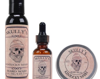 Beard Oil, beard balm, and beard wash mens grooming kit (Sandalwood, Bourbon scented beard kit for men)