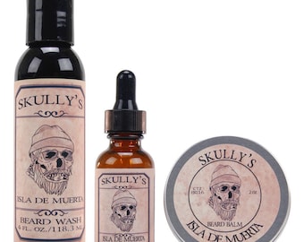 Isla De Muerta Beard Oil, Beard wash & Balm beard kit / Beard kit per uomo, regali per barba (profumati all'ananas e al cocco)