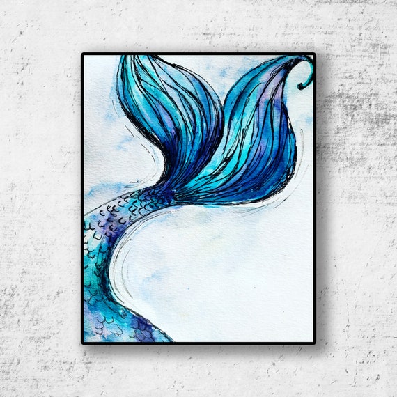 Mermaid Tail Painting Nautical Painting Watercolor Painting | Etsy