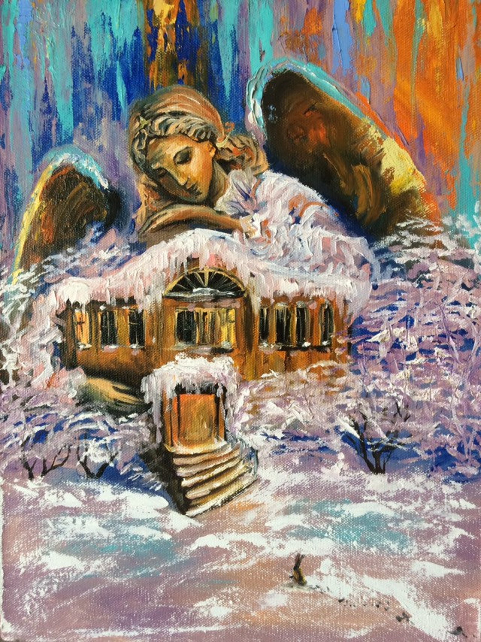 Original Guardian Angel of the house painting Guardian Angel Etsy