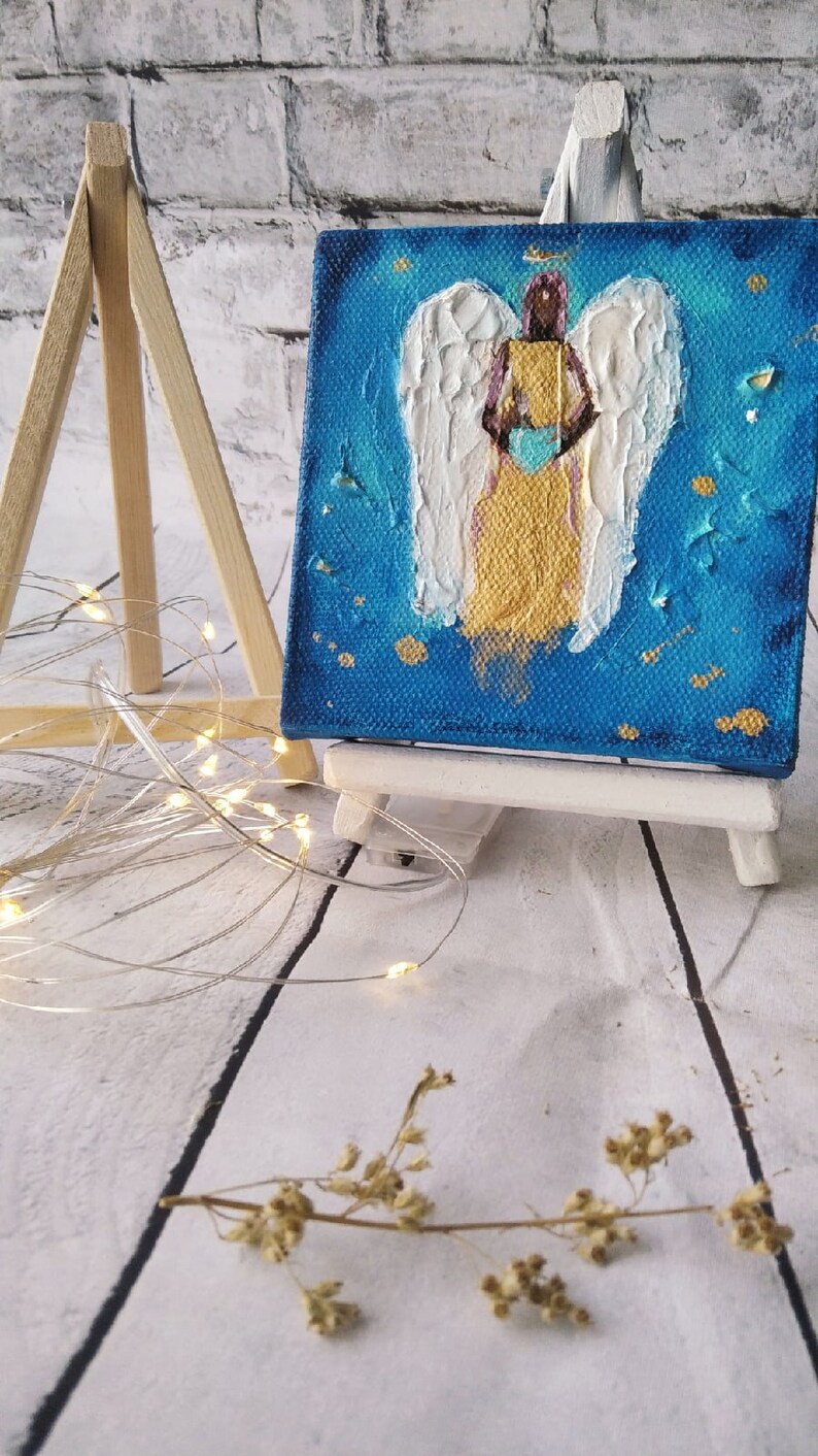 Personalized faceless dark skin female Angel gift original oil painting on canvas gift for her mothers day gift