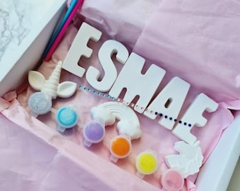 Personalised Name Paint Set, Paint your own Name, Unicorn Gift for Girls, Party Activity, Kids Craft Kit, Birthday Gift for Girls, Paint set