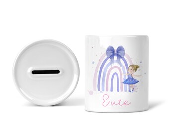 Regenbogen Sparschwein personalisiert, Ballerina Geschenk, Mädchen Spardose, Geschenk für Mädchen, Taschengeld Spar, wiederverwendbare Spardose