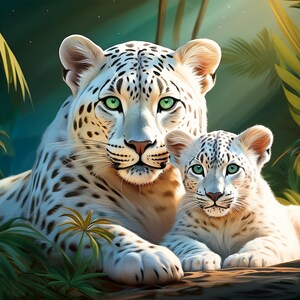 Mother and cub leopards in the jungle image, nature art, wildlife, leopard art