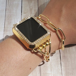 Gold Link Apple Watch Kettenarmband Einzigartige Handgefertigte Uhrenarmband für iWatch 9 8 7 SE 6 5 Apple Watch 38 40 41 42 44 45 49 mm Luxusgeschenk