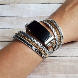 Boho Snake Print Fitbit Inspire/2 Band: Multi Wrap Braided Bracelet