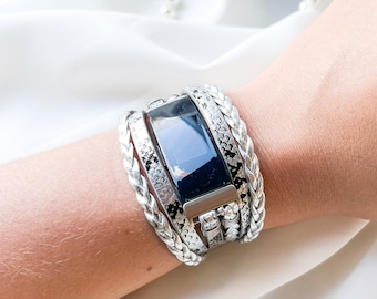 Posh Layered Fitbit LUXE Watch Band, Fitbit Luxe Bracelet Band, Silver Gold White Black Fitbit Luxe Wristband, Snake Skin Luxe Strap, Gift