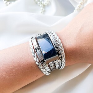 Posh Layered Fitbit LUXE Watch Band, Fitbit Luxe Bracelet Band, Silver Gold White Black Fitbit Luxe Wristband, Snake Skin Luxe Strap, Gift