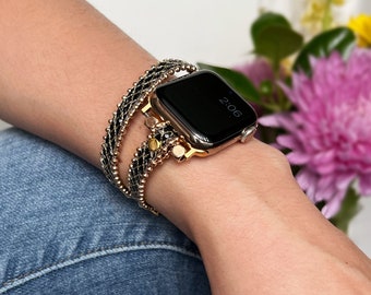 Apple Watch 9 Band, Apple Watch 8 Armband, Black Diamond Grain Apple Watch 7 Armband, Wickelarmband, Apple Watch 38 40 41 42 44 45 49