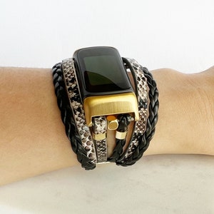 Snake Layered Fitbit CHARGE 5 6 Band, Unisex Leather Bracelet for Charge 6, Fashion Fitbit Watch Strap, Best Gift for Wife Friend Mom