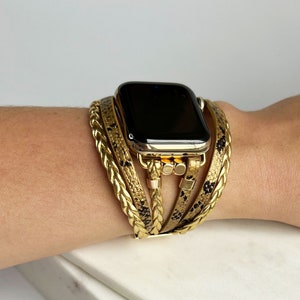 Gold Layered Apple Watch Band iWatch 9 8 7 6 5 SE, Apple Watch Chic Bracelet 38 40 41 42 44 45 49mm, Wrap Apple Watch Band, Custom GIft