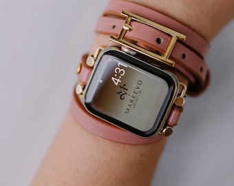 Leather Apple Watch Band: Wrap Bracelet Strap with Buckle