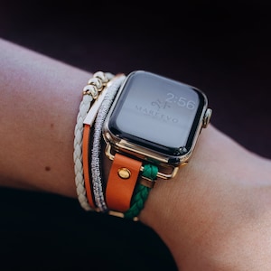 Zweifarbiges Lederarmband für Apple Watch: Edles iWatch Armband
