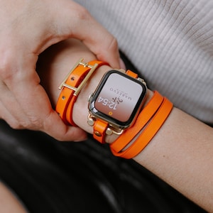 Aftermarket Bracelet/Strap White Printed Double Tour Band Apple iWatch Hermes in Leather