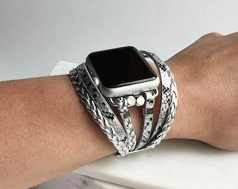 Boho Hippie Apple Watch Band 9 8 7 SE 6 5 SE Silver Snake Skin iWatch Strap Silver Wrap Bracelet for iWatch 38 40 41 42 44 45 49mm Gift