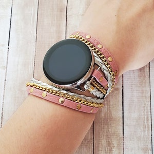 Fancy Unisex Boho Chic Samsung Galaxy Watch Band for Galaxy 6 5 4 2 Watch, Double Tone Riveted Wrap Bracelet for Samsung Galaxy Active 2/3