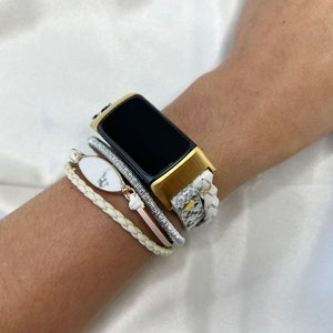 White Snakeskin Fitbit Charge 5/6 Band: Vegan Leather Fashion Strap