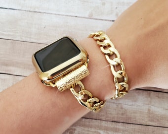 Mixed Leather Gold Chain Apple Watch Bracelet 38 40 41 42 44