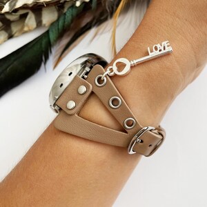 Handmade Riveted Leather Galaxy Watch Band: Boho Hippie Bracelet