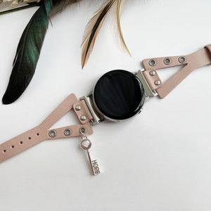 Samsung Galaxy Watch Band 6 5 4 2 Punk Hippie Pink Leather Galaxy Strap Silver Riveted Bracelet for Galaxy Active 3 41mm Best Gift