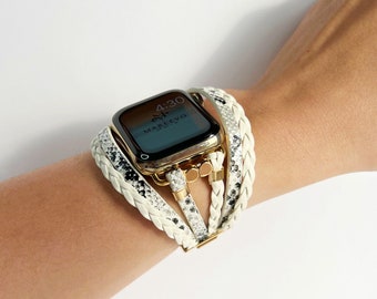 Posh White Apple Watch Band for iWatch 9 8 7 SE 6 5 4, Apple Watch Bracelet Band, Boho Chic iWatch Band, Layered iWatch Strap, iwatch 38-49