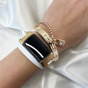 Gold Chain Leather Fitbit Band: Fashion Wristband for Charge 5/6