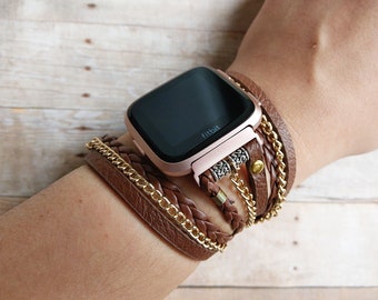 Brązowy pasek Fitbit Versa ze skóry wegańskiej: pleciona bransoletka w stylu boho