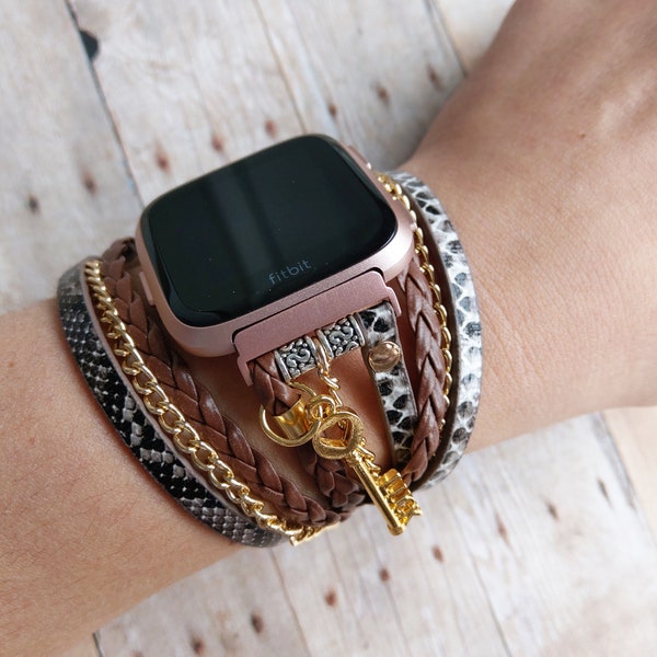 Love Fitbit Versa Band Boho Chic Braided Leather Multi Wrap Strap Versa 2 Luck Love Blessed Hope Bracelet for Versa 2 Watch