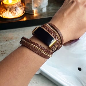 Unisex Fashion Watch Bracelet for Fitbit Inspire 3, Unique Custom Designed Watch Band, Chic Strap, Cute Armband, Wrap Leather Chain Strap