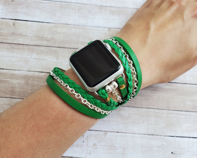 Kelly Green Leather Apple Watch Band 7 