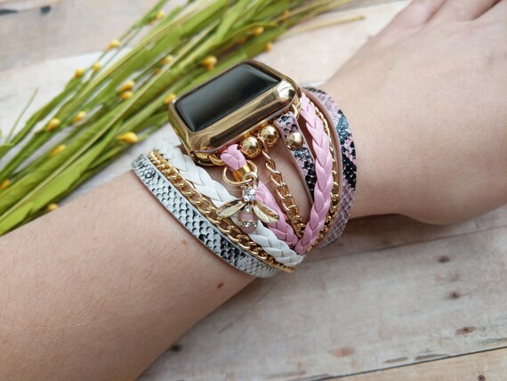 White Pink Apple Watch Band 38 40 42 44mm Sparkling Bee Charm Etsy
